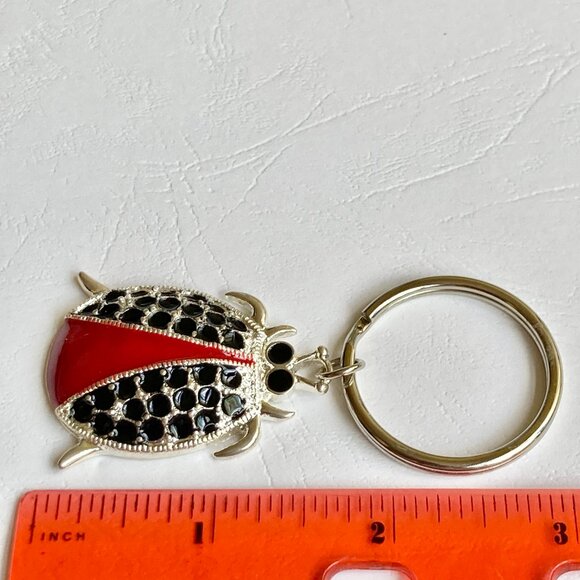 Ladybug Keychain Keyring Red Black Enamel Charm Silver Plated Insect BIG - Picture 8 of 8
